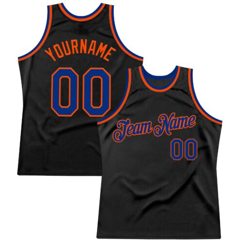 Black2614 Custom Black Royal-Orange Authentic Throwback Basketball Jersey