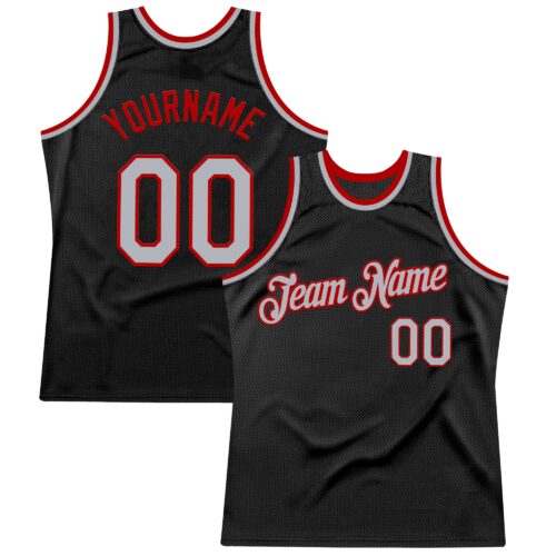 Black2615 Custom Black Gray-Red Authentic Throwback Basketball Jersey