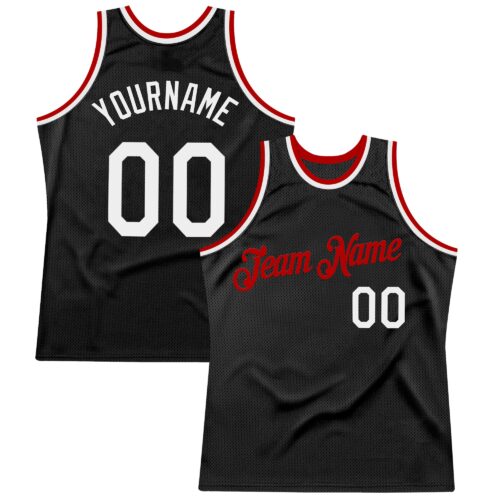 Custom Black White-Red Authentic Throwback Basketball Jersey