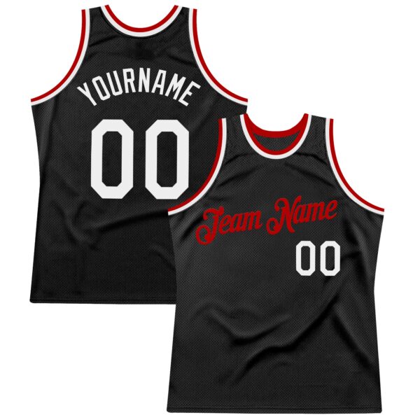 Custom Black White-Red Authentic Throwback Basketball Jersey