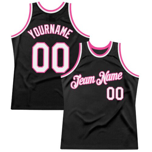 Black2627 Custom Black White-Pink Authentic Throwback Basketball Jersey