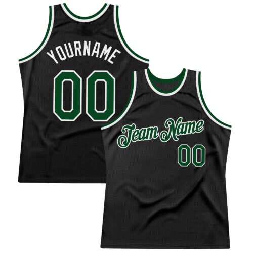 Black2628 Custom Black Green-White Authentic Throwback Basketball Jersey