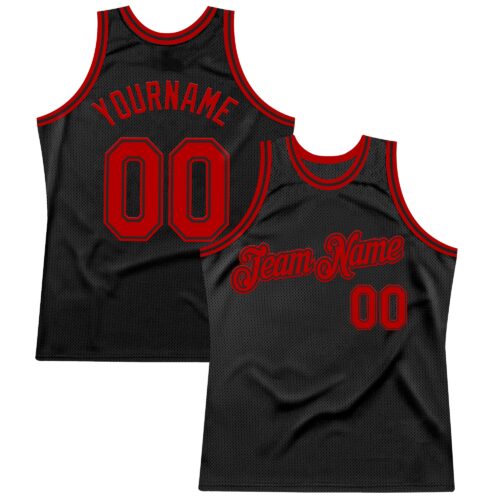 Black2634 Custom Black Red Authentic Throwback Basketball Jersey