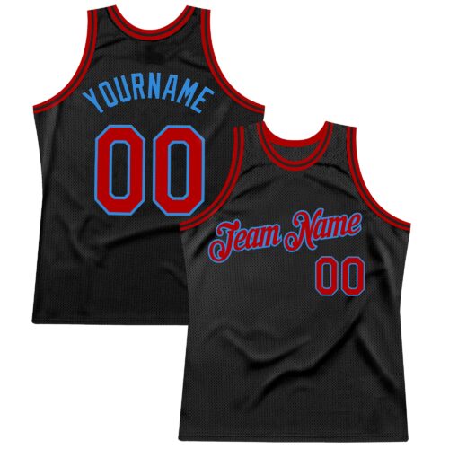 Black2639 Custom Black Red-Powder Blue Authentic Throwback Basketball Jersey