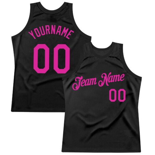 Black2670 Custom Black Deep Pink Authentic Throwback Basketball Jersey