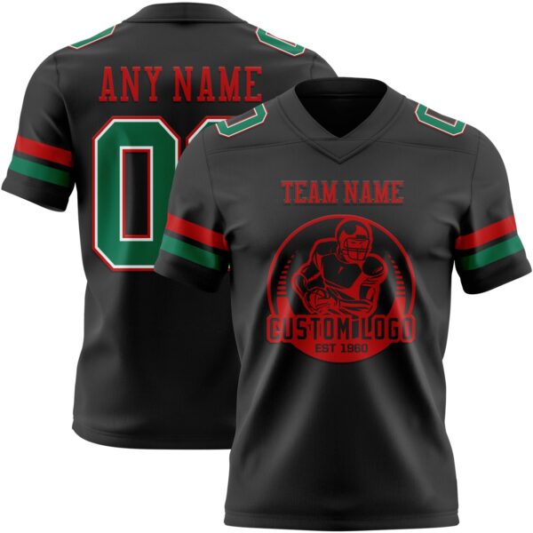 Custom Black Kelly Green White-Red Authentic Football Jersey