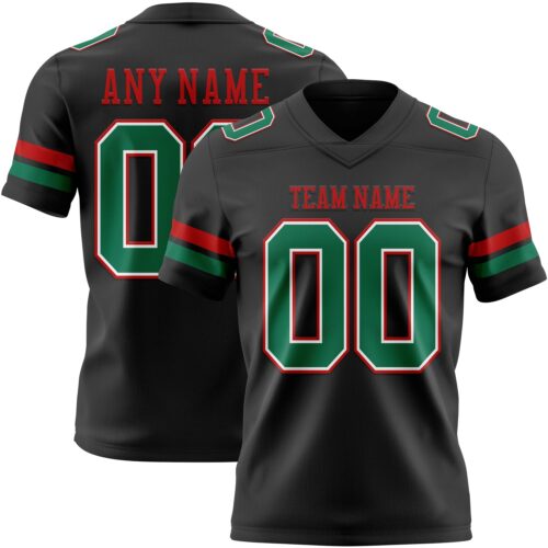 Black2903 Custom Black Kelly Green White-Red Authentic Football Jersey