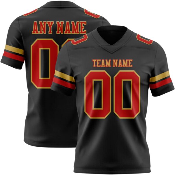 Custom Black Red-Old Gold Authentic Football Jersey
