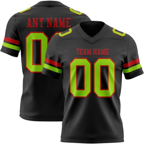 Black2908 Custom Black Neon Green-Red Authentic Football Jersey