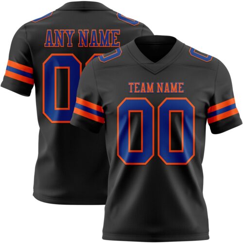 Custom Black Royal-Orange Authentic Football Jersey