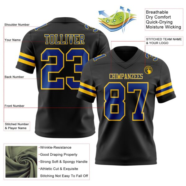 Custom Black Royal-Yellow Authentic Football Jersey