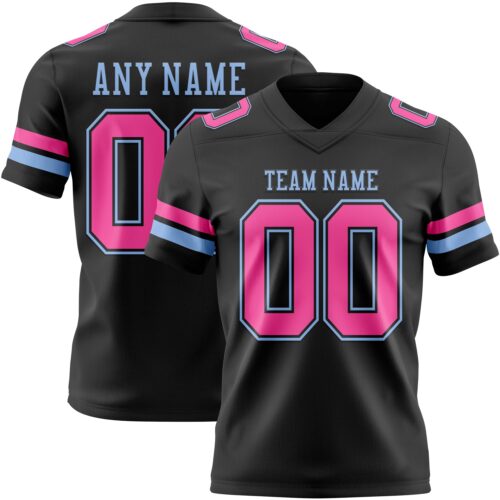 Black2914 Custom Black Pink-Light Blue Authentic Football Jersey