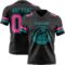 Black2916-1 Custom Black Pink-Teal Authentic Football Jersey