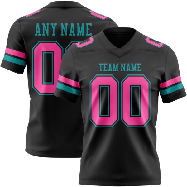 Custom Black Pink-Teal Authentic Football Jersey