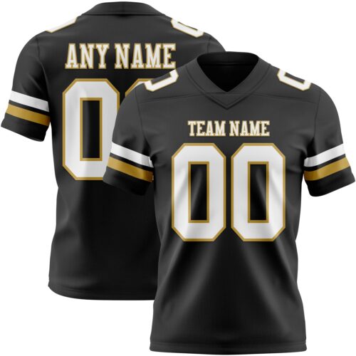 Black2922 Custom Black White-Old Gold Authentic Football Jersey