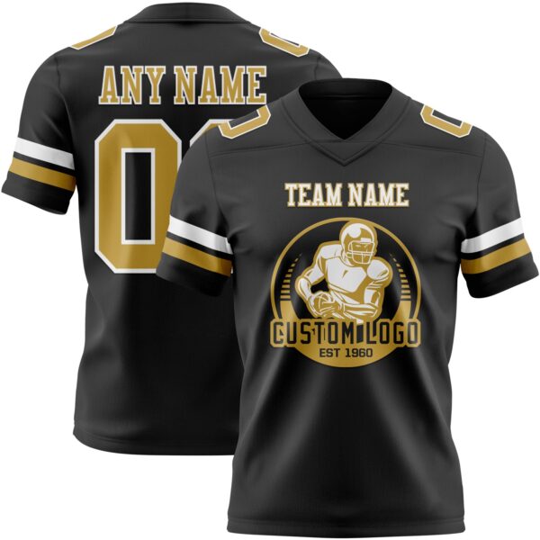 Custom Black Old Gold-White Authentic Football Jersey
