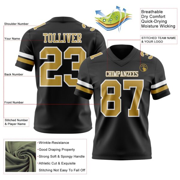 Custom Black Old Gold-White Authentic Football Jersey
