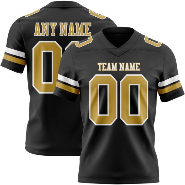 Custom Black Old Gold-White Authentic Football Jersey