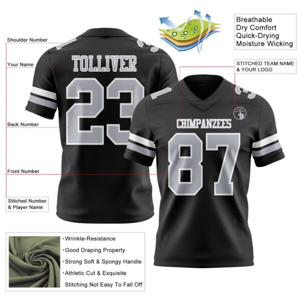 Custom Black Gray-White Authentic Football Jersey
