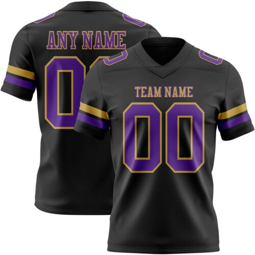 Black2930 Custom Black Purple-Old Gold Authentic Football Jersey