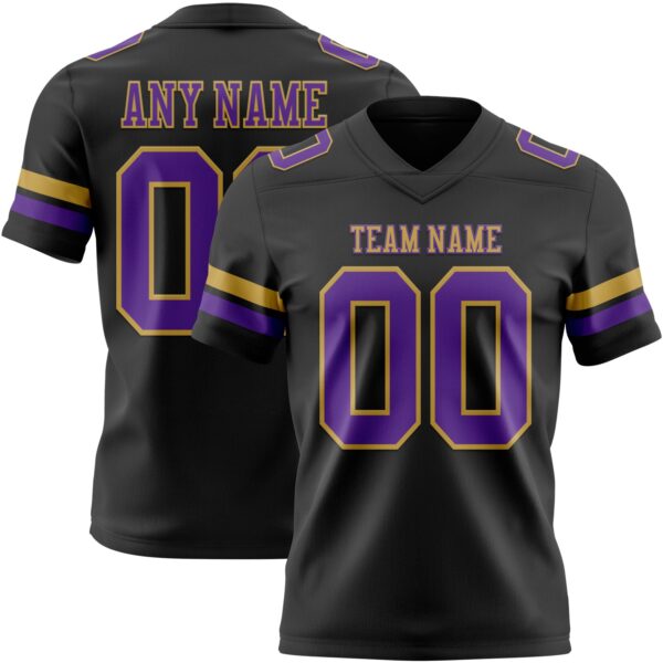Custom Black Purple-Old Gold Authentic Football Jersey