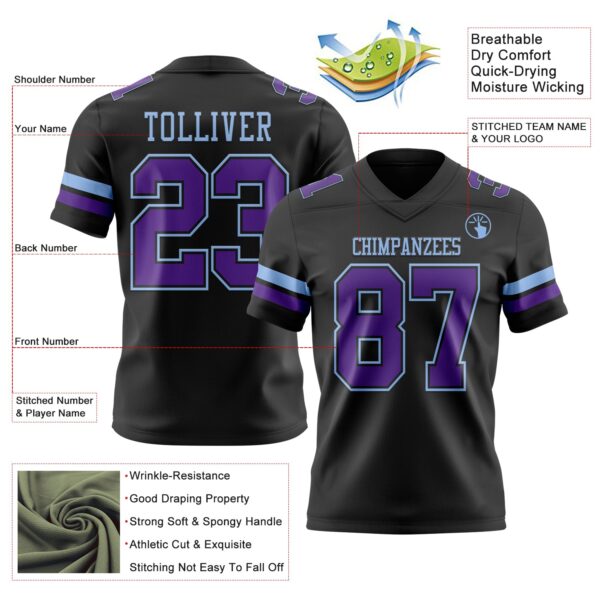 Custom Black Purple-Light Blue Authentic Football Jersey