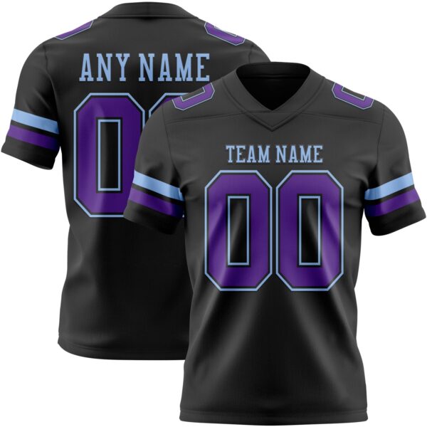 Custom Black Purple-Light Blue Authentic Football Jersey