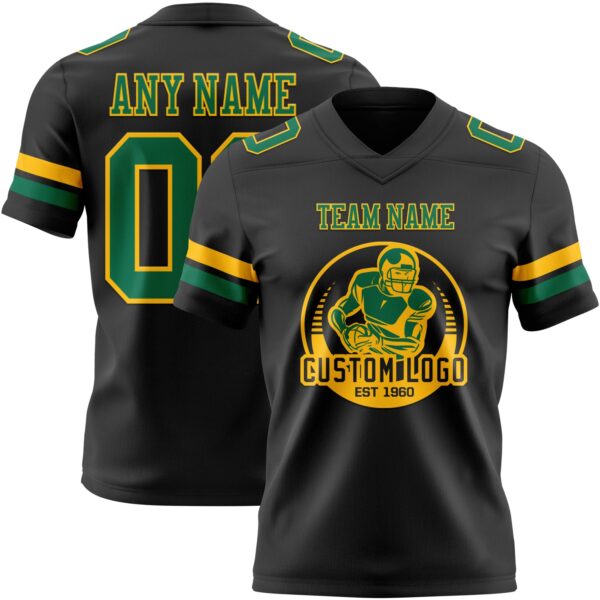 Custom Black Kelly Green-Gold Authentic Football Jersey
