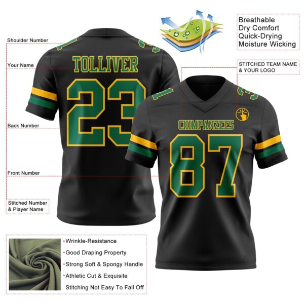 Custom Black Kelly Green-Gold Authentic Football Jersey