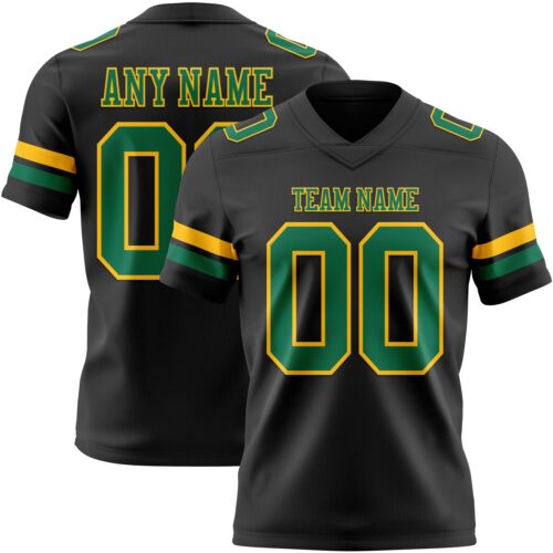 Black2935 Custom Black Kelly Green-Gold Authentic Football Jersey