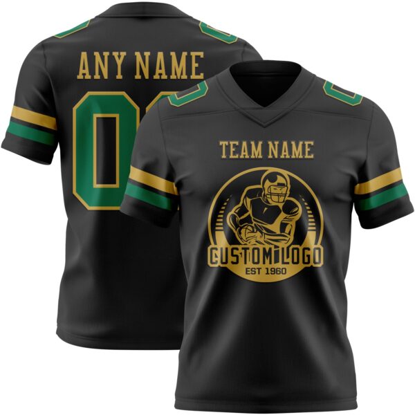 Custom Black Kelly Green-Old Gold Authentic Football Jersey