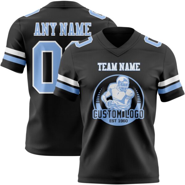Custom Black Light Blue-White Authentic Football Jersey