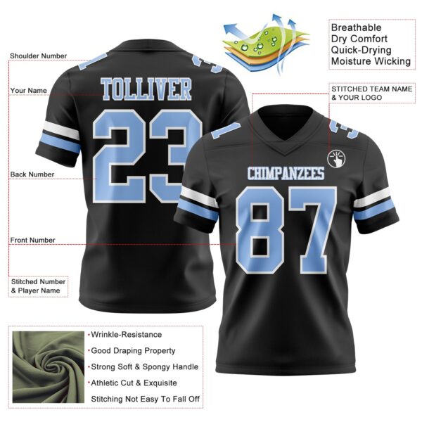 Custom Black Light Blue-White Authentic Football Jersey