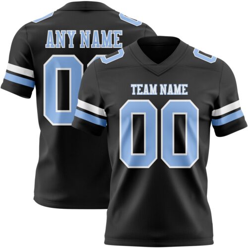 Black2938 Custom Black Light Blue-White Authentic Football Jersey