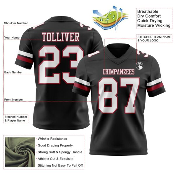 Custom Black White-Cardinal Authentic Football Jersey