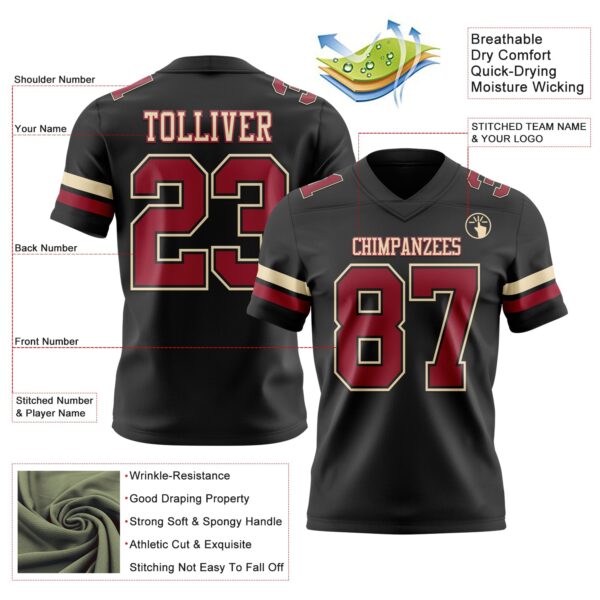 Custom Black Cardinal-Cream Authentic Football Jersey