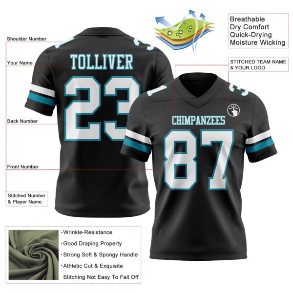 Custom Black White-Teal Authentic Football Jersey