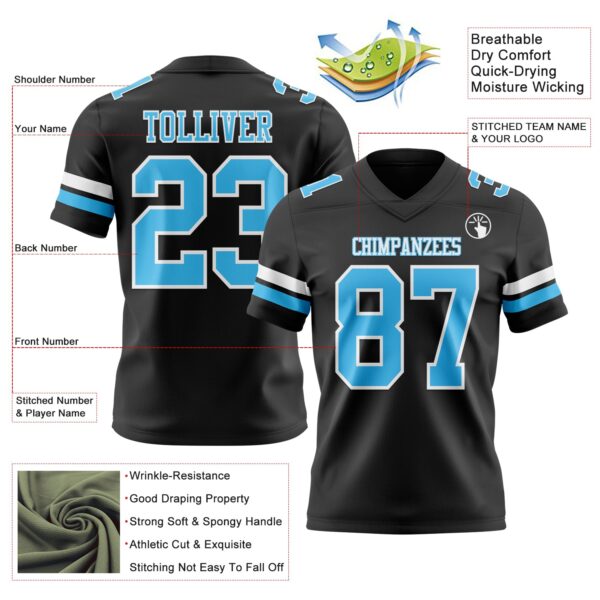 Custom Black Sky Blue-White Authentic Football Jersey