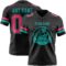 Black2956-1 Custom Black Neon Pink-Aqua Authentic Football Jersey