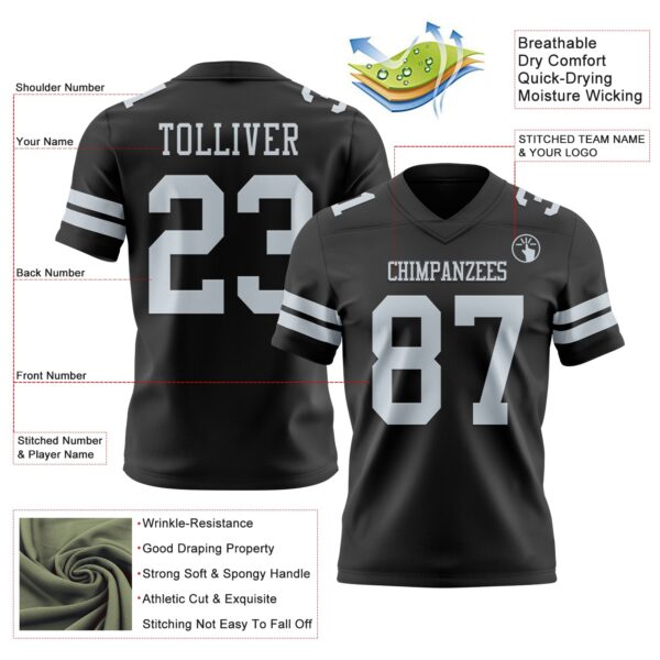 Custom Black Silver Authentic Football Jersey