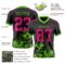 Black2963-2 Custom Black Hot Pink-Aurora Green 3D Pattern Splash Authentic Football Jersey