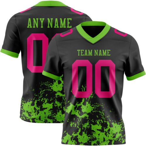 Black2963 Custom Black Hot Pink-Aurora Green 3D Pattern Splash Authentic Football Jersey