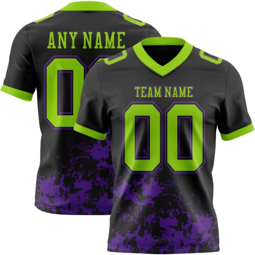 Custom Black Neon Green-Purple 3D Pattern Splash Authentic Football Jersey