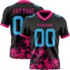 Custom Black Sky Blue-Hot Pink 3D Pattern Splash Authentic Football Jersey