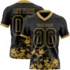 Custom Black Old Gold 3D Pattern Splash Authentic Football Jersey