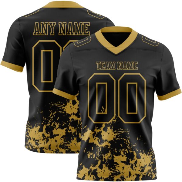 Custom Black Old Gold 3D Pattern Splash Authentic Football Jersey