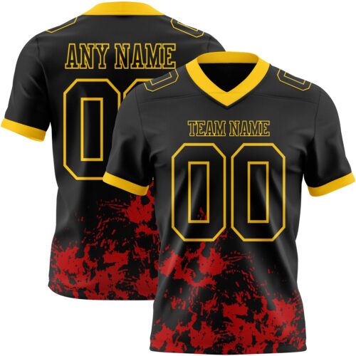 Black2970_185670c1-88e6-49e1-95f5-a7ad960c9832 Custom Black Red-Yellow 3D Pattern Splash Authentic Football Jersey