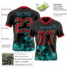 Custom Black Red-Aqua 3D Pattern Splash Authentic Football Jersey