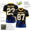 Custom Black White Thunder Blue-Yellow 3D Pattern Splash Authentic Football Jersey