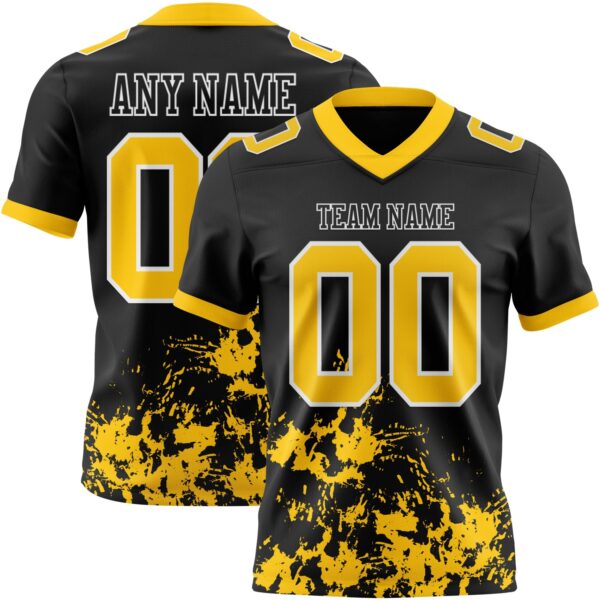 Custom Black Yellow-White 3D Pattern Splash Authentic Football Jersey